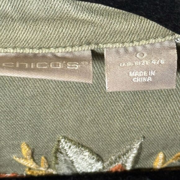 Chico's Embroidered Sage-Denim Jacket Women's Size 0 US 4/6 Extra Small - Picture 11 of 13